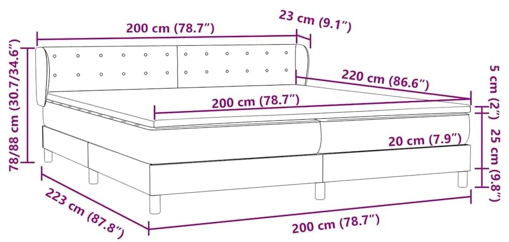 Box Spring Κρεβάτι με στρώματα Σκούρο γκρι 200x220 cm Βελούδινο - Γκρι