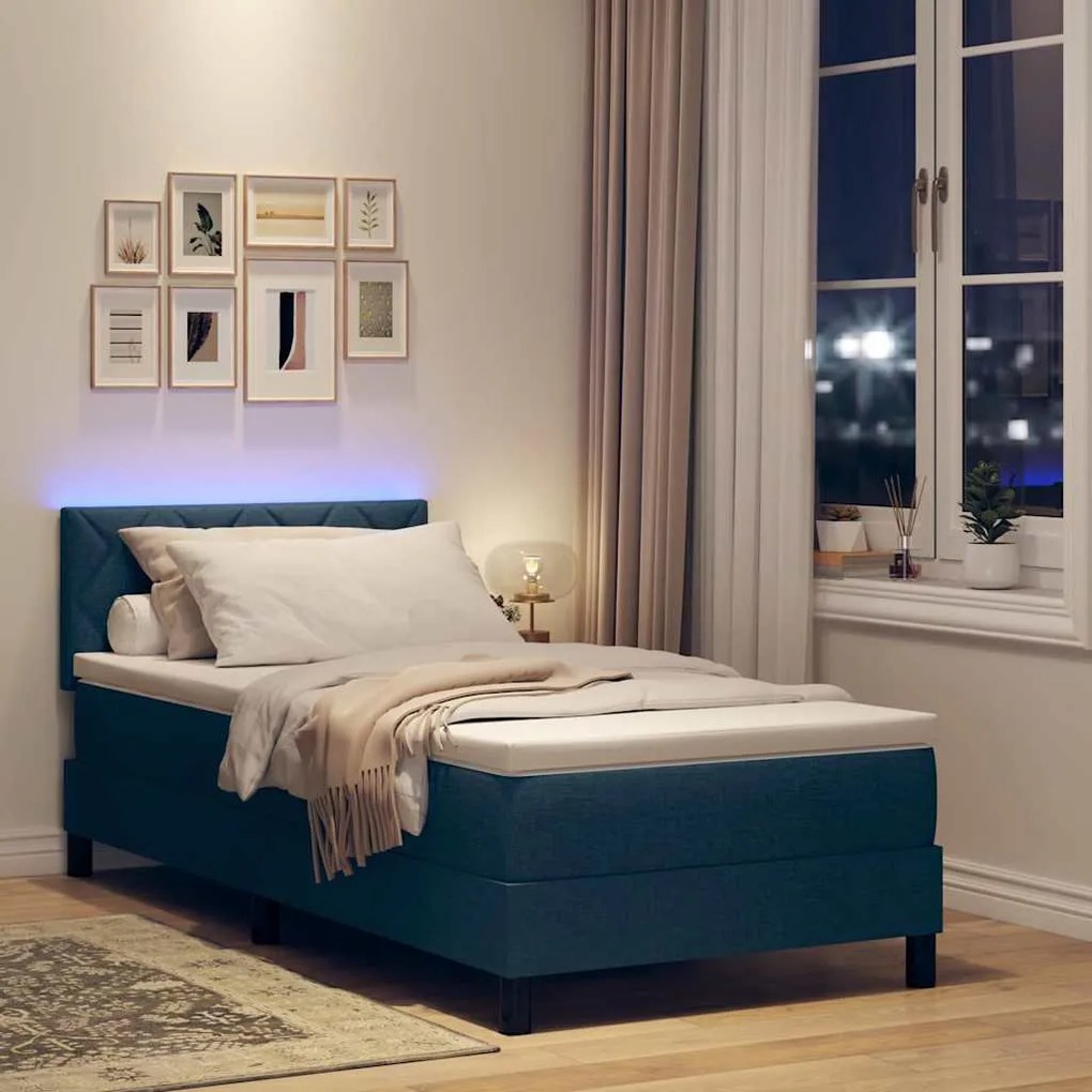 vidaXL Κρεβάτι με ελατήρια με στρώμα Μπλε 100 x 200 cm ύφασμα