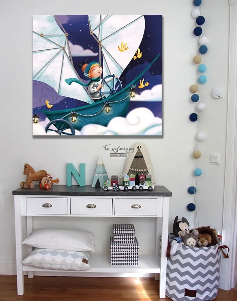Παιδικός πίνακας σε καμβά με αγοράκι KNV0274 95cm x 95cm