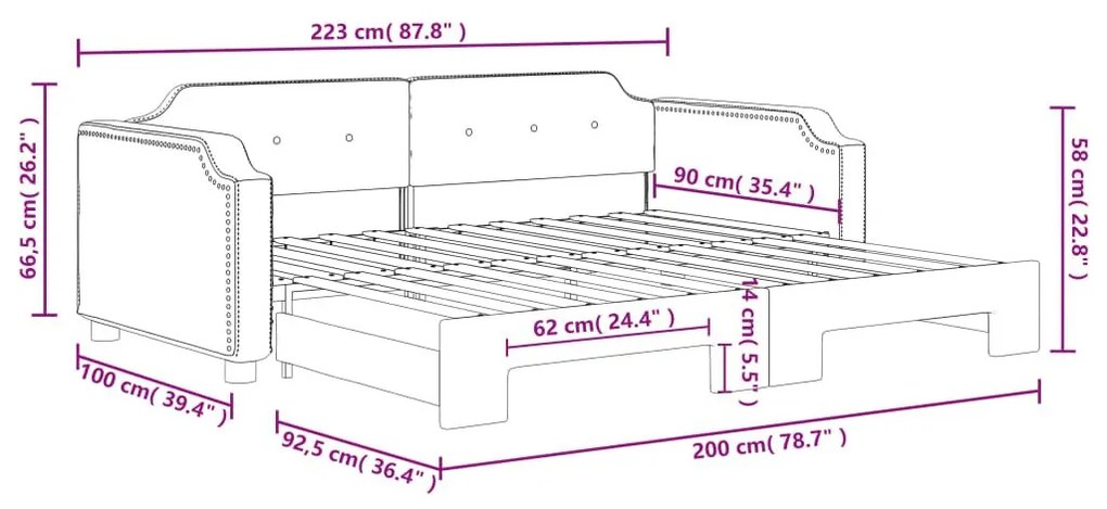 Καναπές Κρεβάτι Συρόμενος Σκούρο Γκρι 90 x 200 εκ. Υφασμάτινος - Γκρι