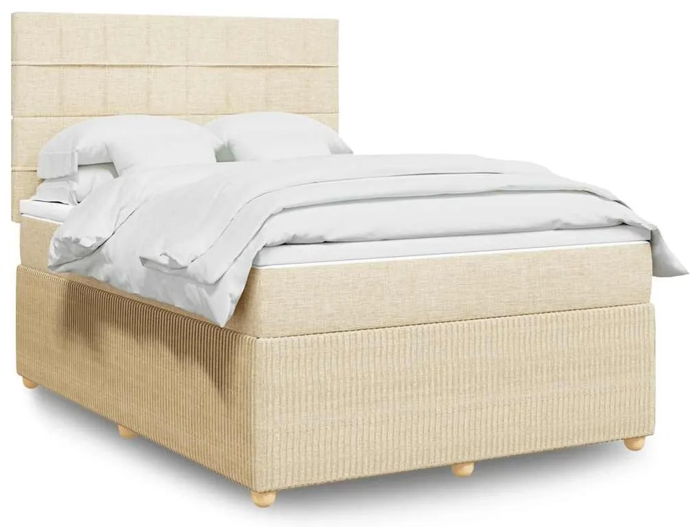 vidaXL Κρεβάτι Boxspring με Στρώμα Κρεμ 140x200 εκ. Υφασμάτινο