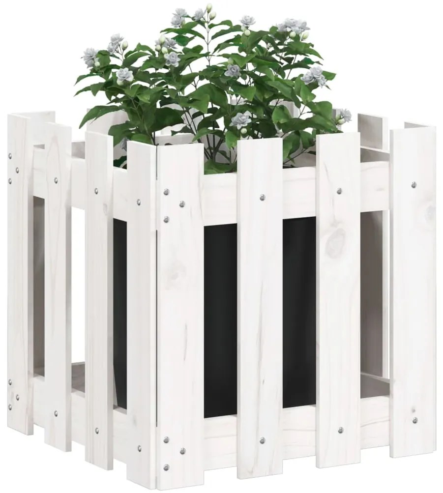 vidaXL Ζαρντινιέρα με Σχέδιο Φράχτη Λευκή 40 x 40 x 40 εκ. Μασίφ Πεύκο