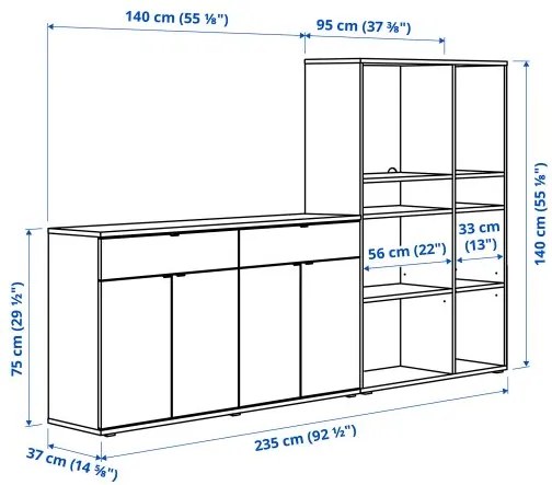 VIHALS σύνθεση αποθήκευσης, 235x37x140 cm 695.212.05