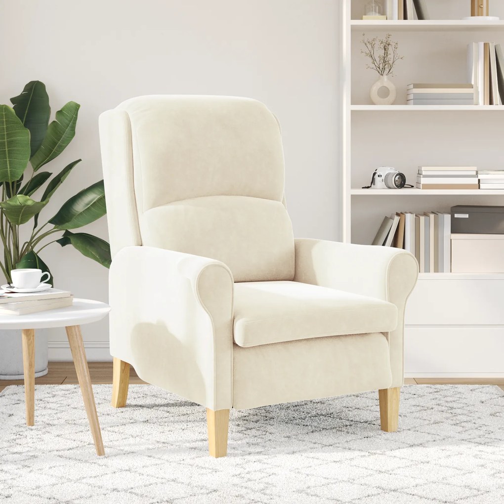 vidaXL Κρεμ Πολυθρόνα Κρεμ Πολυθρόνα standard size Ύφασμα και ξύλο
