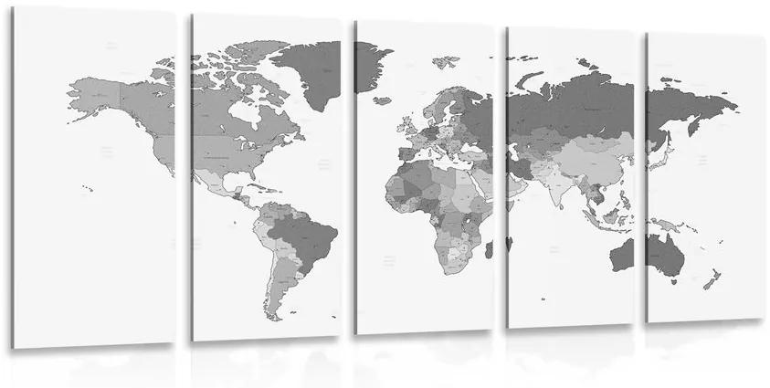 Λεπτομερής παγκόσμιος χάρτης εικόνας 5 μερών σε ασπρόμαυρο - 100x50