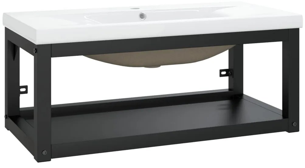 vidaXL Σκελετός Νιπτήρα Μπάνιου με Εντοιχισμένο Νιπτήρα Μαύρος Σίδερο