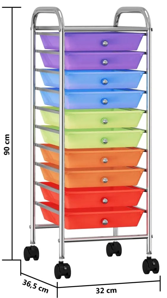 Τρόλεϊ με 10 Συρτάρια Φορητό Πολύχρωμο Πλαστικό