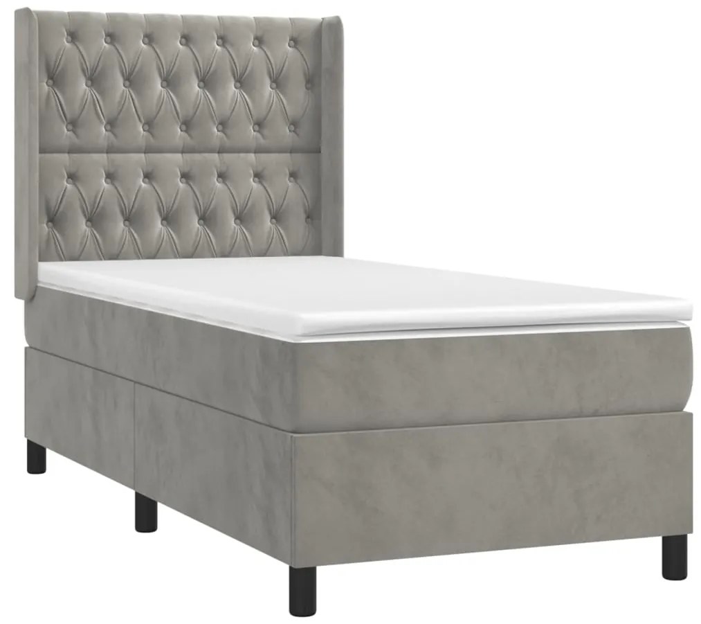 Κρεβάτι Boxspring με Στρώμα Ανοιχτό Γκρι 90x190 εκ. Βελούδινο - Γκρι