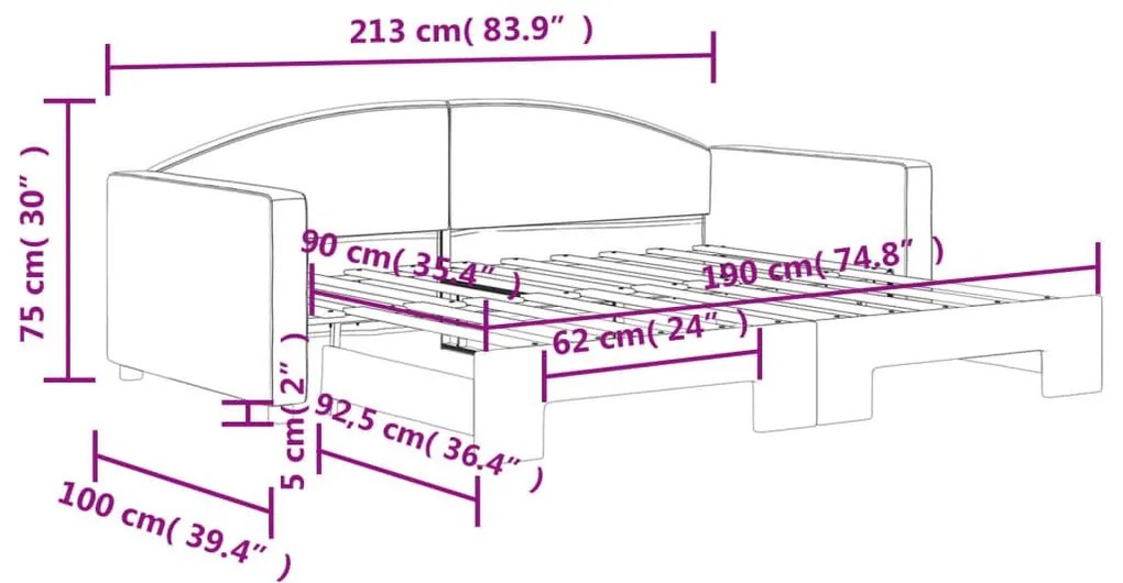 Καναπές Κρεβάτι Συρόμενος Ανοιχτό Γκρι 90 x 190 εκ. Υφασμάτινος - Γκρι