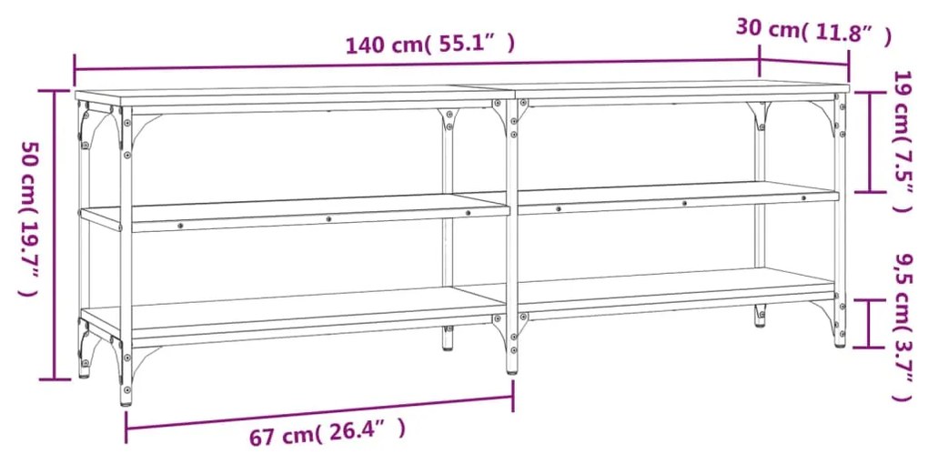 Έπιπλο Τηλεόρασης Καπνιστή Δρυς 140x30x50 εκ. Επεξ. Ξύλο - Καφέ