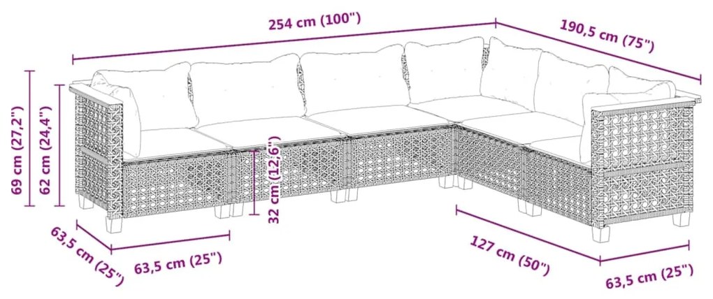 vidaXL Σετ Καναπέ Κήπου 6 τεμ. Μπεζ Συνθετικό Ρατάν με Μαξιλάρια