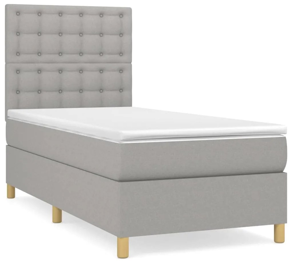 vidaXL Κρεβάτι Boxspring με Στρώμα Ανοιχτό Γκρι 100x200 εκ. Υφασμάτινο