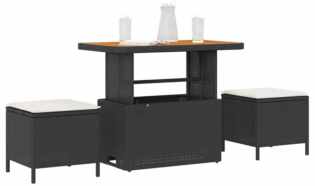 vidaXL Σέτ φαγητού για κήπο Μαύρο συνθετικό ρατάν