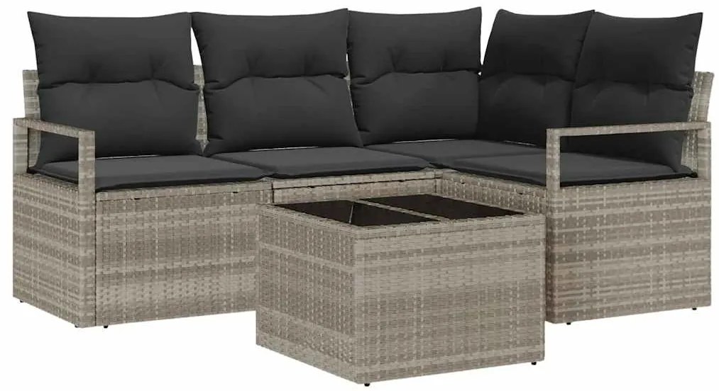 vidaXL Σετ Καναπέ Κήπου με μαξιλάρι με αποθήκευση 5 pcs Ανοιχτό γκρι