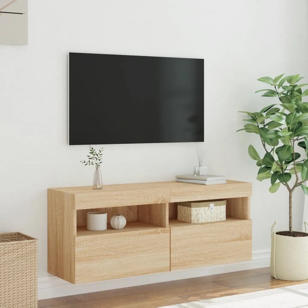 vidaXL Έπιπλο Τοίχου Τηλεόρασης με LED Sonoma Δρυς 100x30x40 εκ.