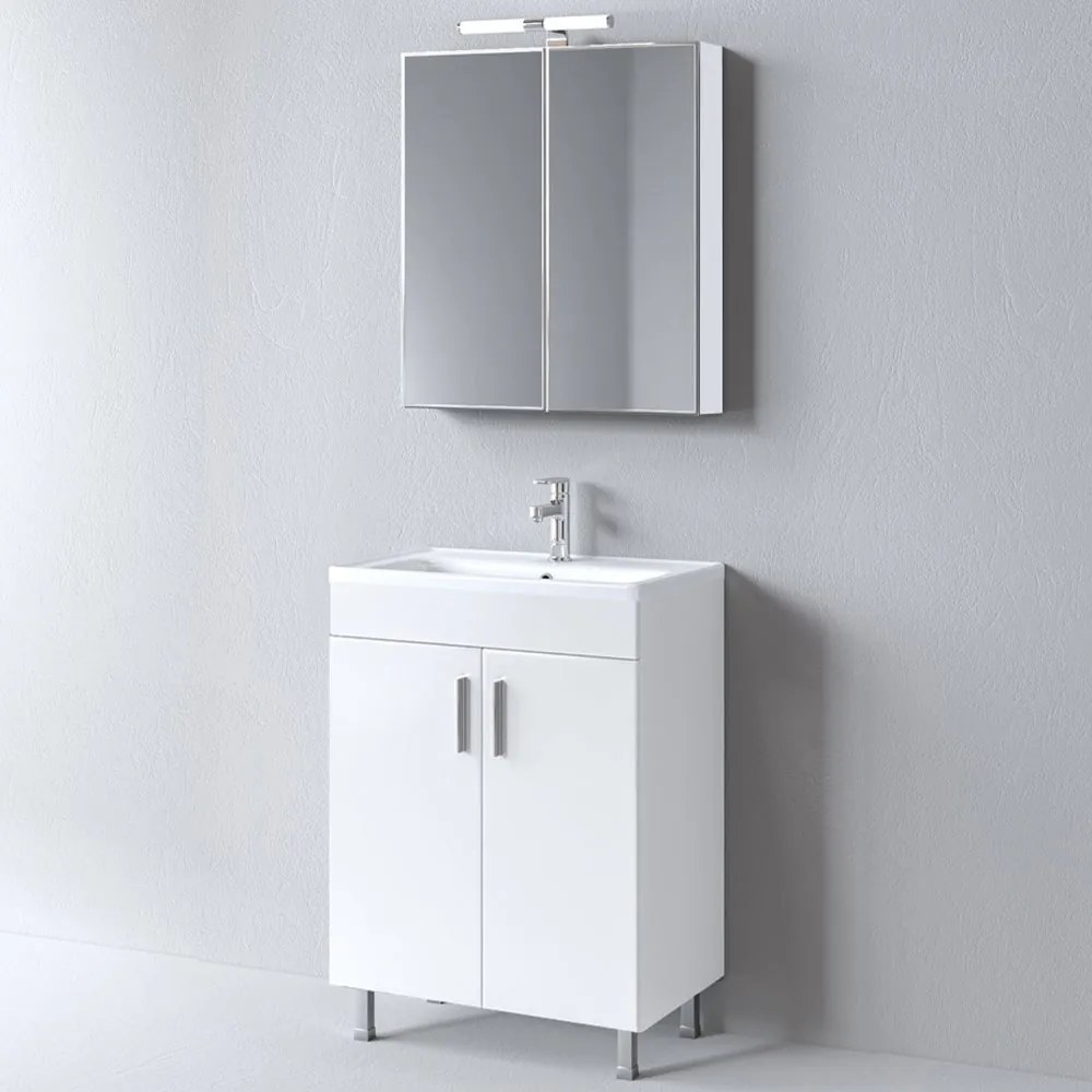 Έπιπλο Μπάνιου Πάγκος Με Νιπτήρα &amp; Καθρέφτη Skopelos 60 9SSK060WH0 58x36x69/79cm / 59x11x65cm White Πορσελάνη,Μελαμίνη