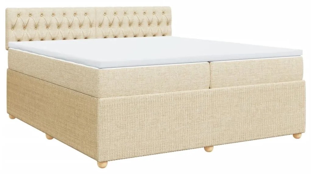 Κρεβάτι Boxspring με Στρώμα Κρεμ 200x200 εκ. Υφασμάτινο - Κρεμ