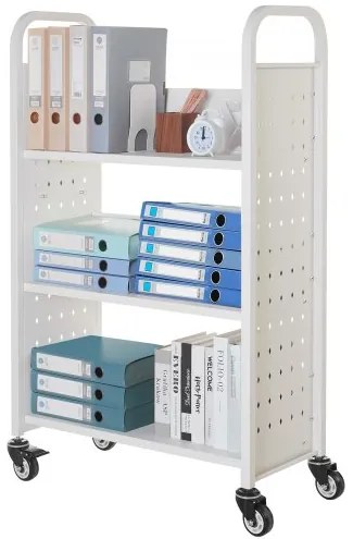 VEVOR 3-Tier Rolling Book Cart Single Sided L-Shaped Shelves Book Truck in White