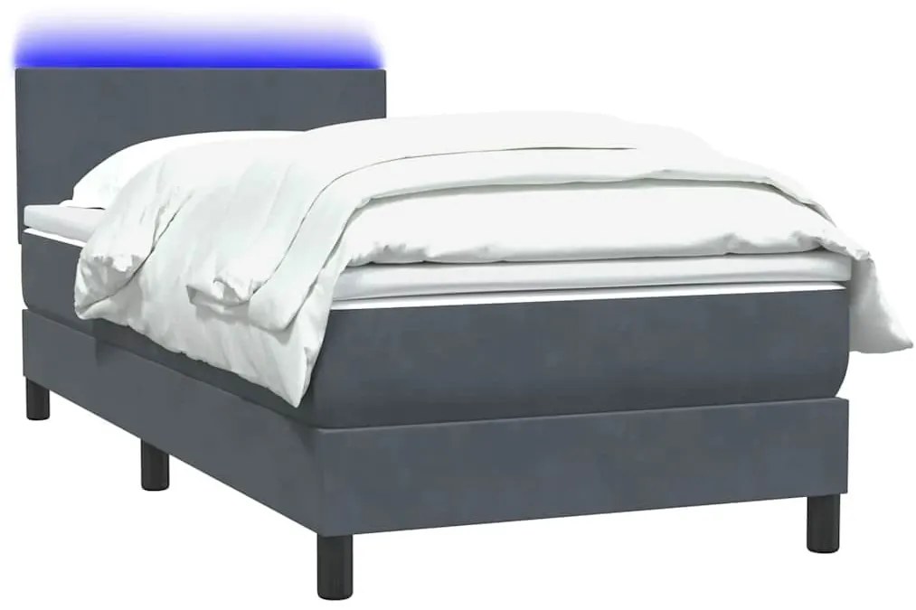 Κρεβάτι Boxspring με Στρώμα Σκούρο Γκρι 100x210 εκ. Βελούδινο - Γκρι