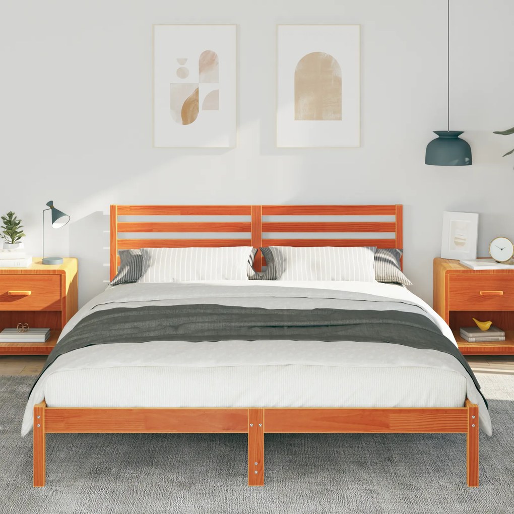 vidaXL Σκελετός Κρεβατιού Καφέ κεριού 160 x 220 cm Μασίφ ξύλο πεύκου