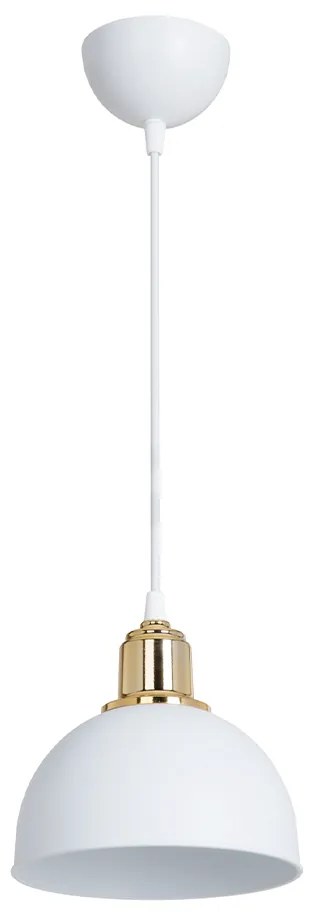 GloboStar® ΗUT 203-0147 Μοντέρνο Κρεμαστό Φωτιστικό Καμπάνα Μονόφωτο 1 x E27 IP20 Λευκό με Χρυσό Πλαστικό - Μ17.5 x Π17.5 x Υ80cm