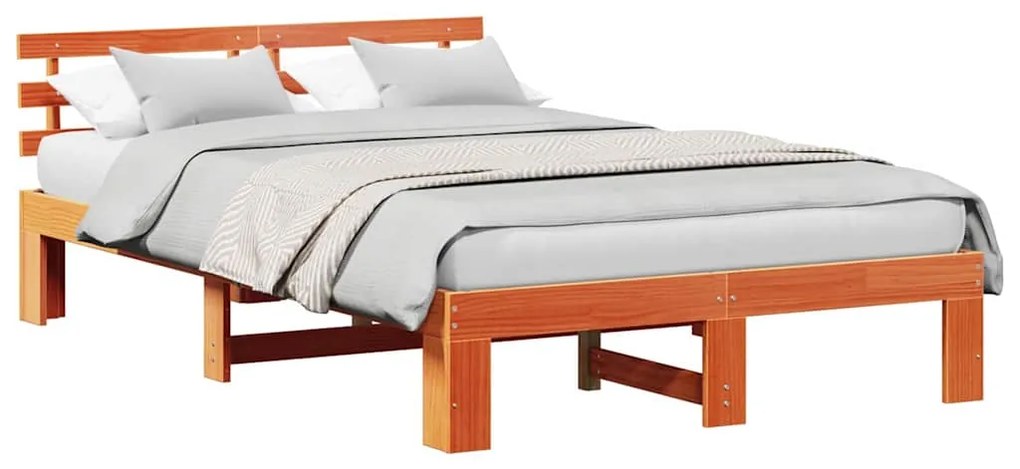 vidaXL Σκελετός Κρεβατιού Καφέ 135 x 190 cm Μασίφ ξύλο πεύκου