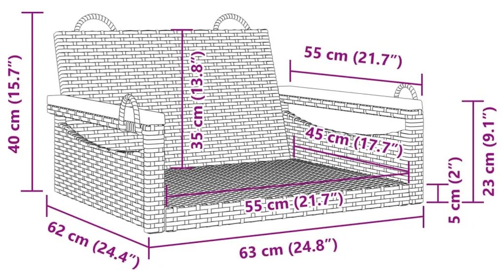 Παγκάκι Κούνια Μαύρο 63 x 62 x 40 εκ. από Συνθετικό Ρατάν - Μαύρο