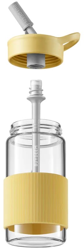 Buydeem CD1017-MY φορητό μπουκάλι ποτών, 500 ml, Ενσωματωμένο καλαμάκι, Αδιάβροχο, Ανθεκτικό στη θερμότητα γυαλί έως 150°C, Χωρίς BPA, Κίτρινο