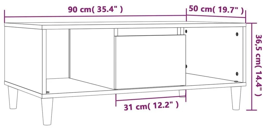 Τραπεζάκι Σαλονιού Λευκό 90 x 50 x 36,5 εκ. Επεξεργασμένο Ξύλο - Λευκό