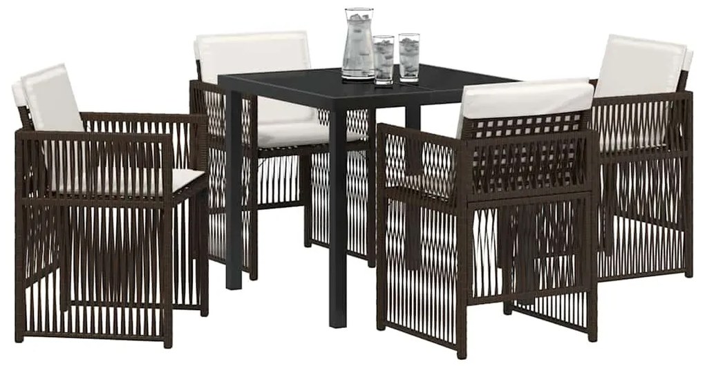 vidaXL Σέτ φαγητού για κήπο 5 pcs Καφέ Πολυ ράταν