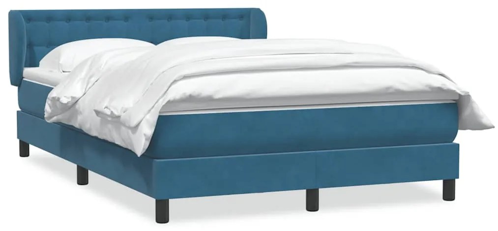 vidaXL Κρεβάτι Boxspring με Στρώμα Σκούρο Μπλε 140x210 εκ. Βελούδινο