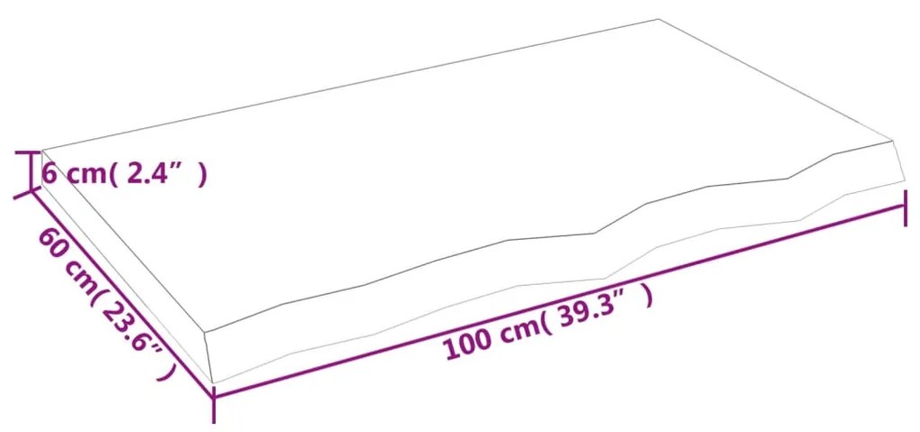 Ράφι Τοίχου 100x60x(2-6) εκ. από Ακατέργαστο Μασίφ Ξύλο Δρυός - Καφέ