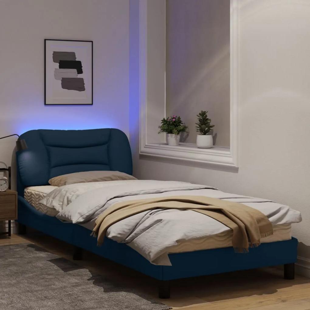 vidaXL Πλαίσιο Κρεβατιού με LED Μπλε 90x190 εκ. Ύφασμα