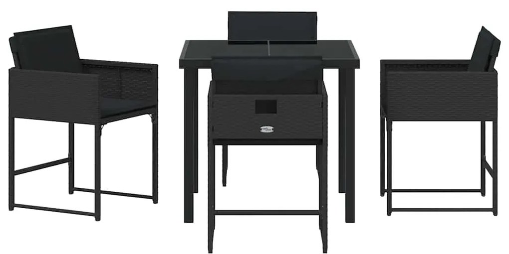 vidaXL Σέτ φαγητού για κήπο με μαξιλάρι 5 pcs Μαύρο συνθετικό ρατάν