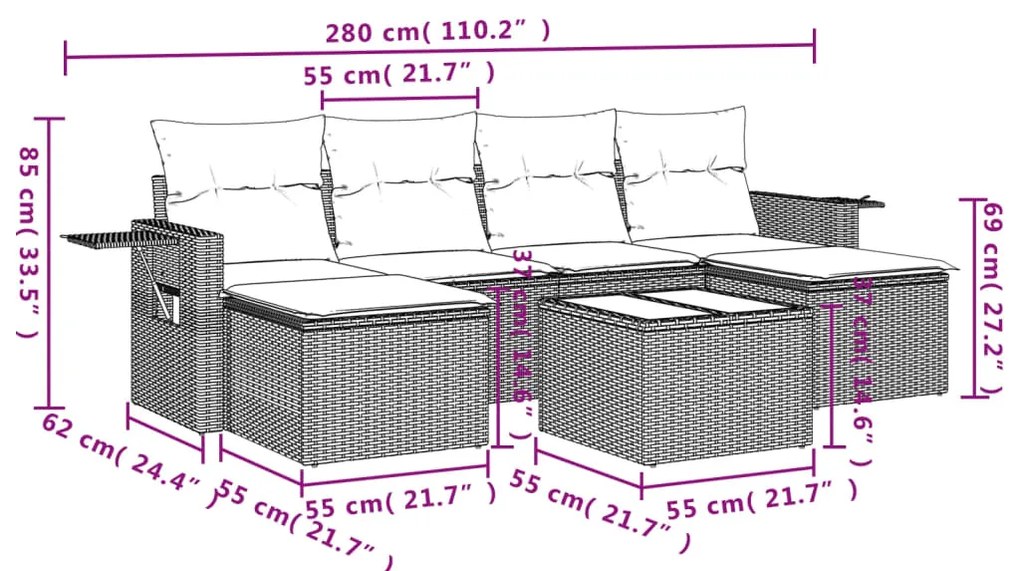 vidaXL Σαλόνι Κήπου Σετ 7 τεμ. Μπεζ Συνθετικό Ρατάν με Μαξιλάρια