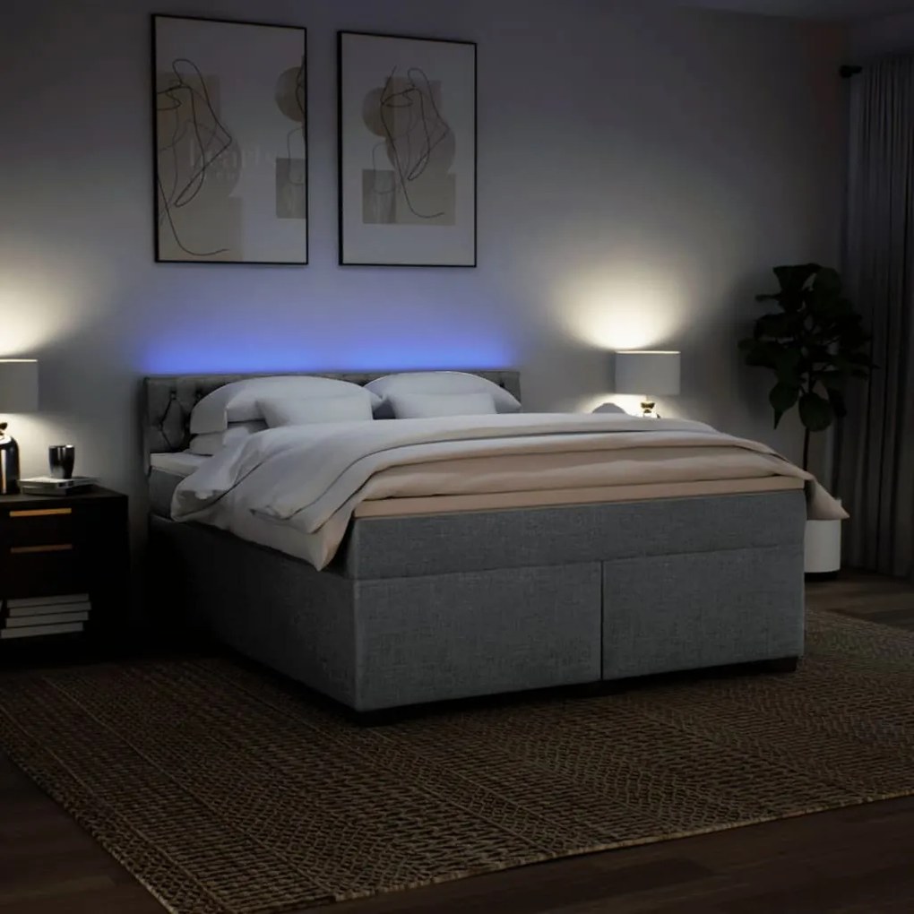 Κρεβάτι Boxspring με Στρώμα Ανοιχτό Γκρι 180x200 εκ. Υφασμάτινο - Γκρι