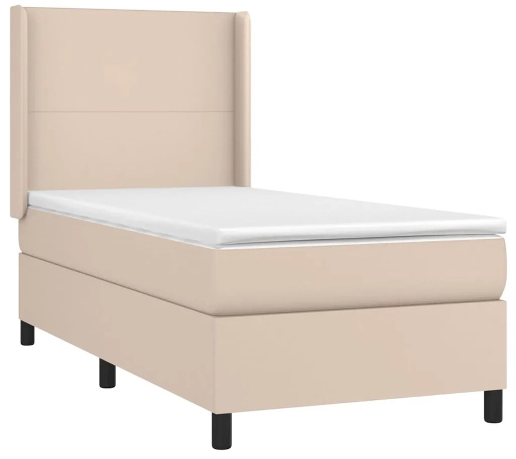 vidaXL Κρεβάτι Boxspring Στρώμα&LED Καπουτσίνο 90x190 εκ. Συνθ. Δέρμα