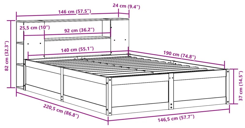 ΣΚΕΛΕΤΟΣ ΚΡΕΒΑΤΙΟΥ ΧΩΡΙΣ ΣΤΡΩΜΑ ΚΑΦΕ 140X190 ΜΑΣΙΦ ΞΥΛΟ ΠΕΥΚΟΥ 3323424