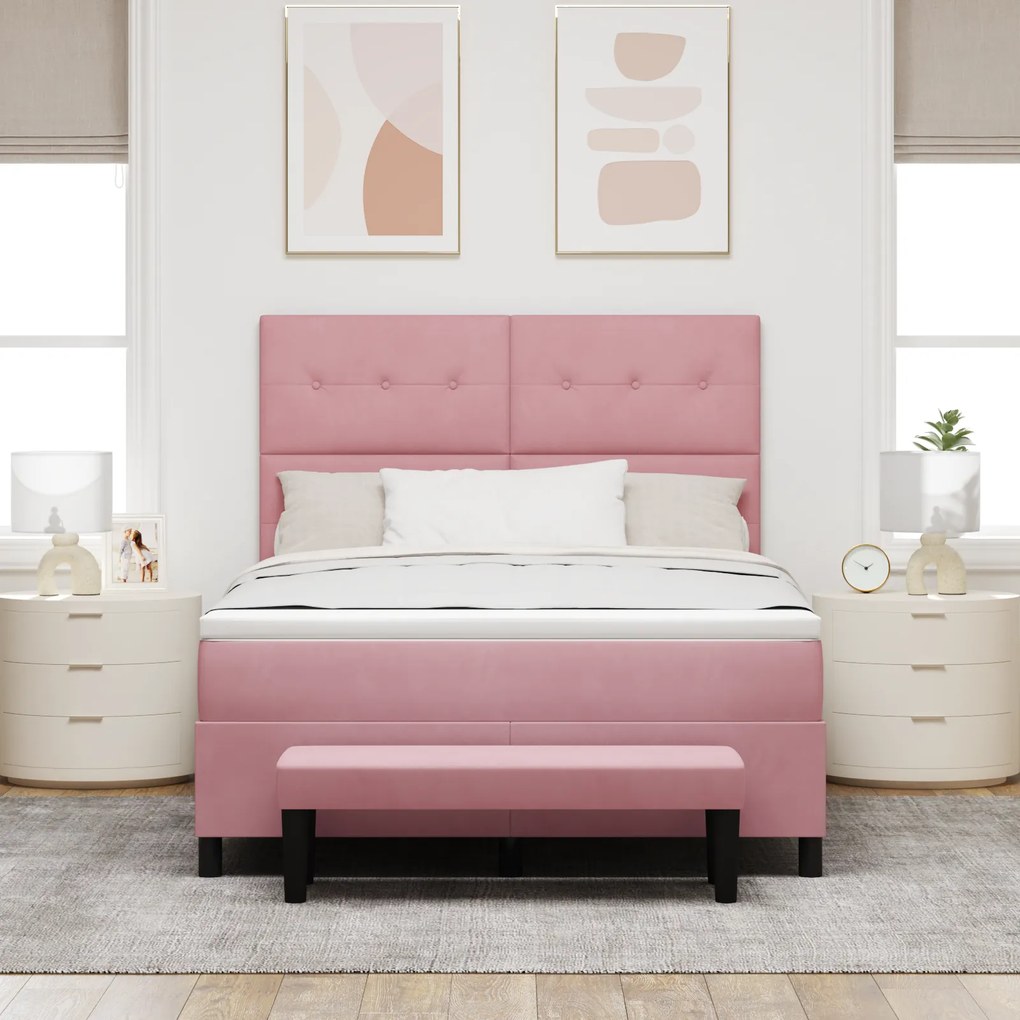 vidaXL Κρεβάτι με ελατήρια με στρώμα Ροζ 160 x 200 cm Βελούδο
