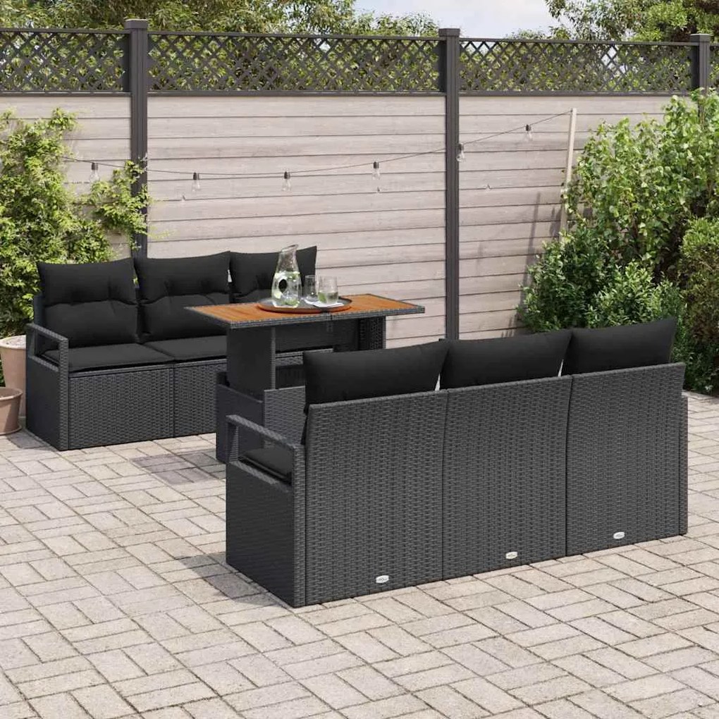 vidaXL Σετ Καναπέ Κήπου με μαξιλάρι 7 pcs Μαύρο 100 x 55 x 73 εκ