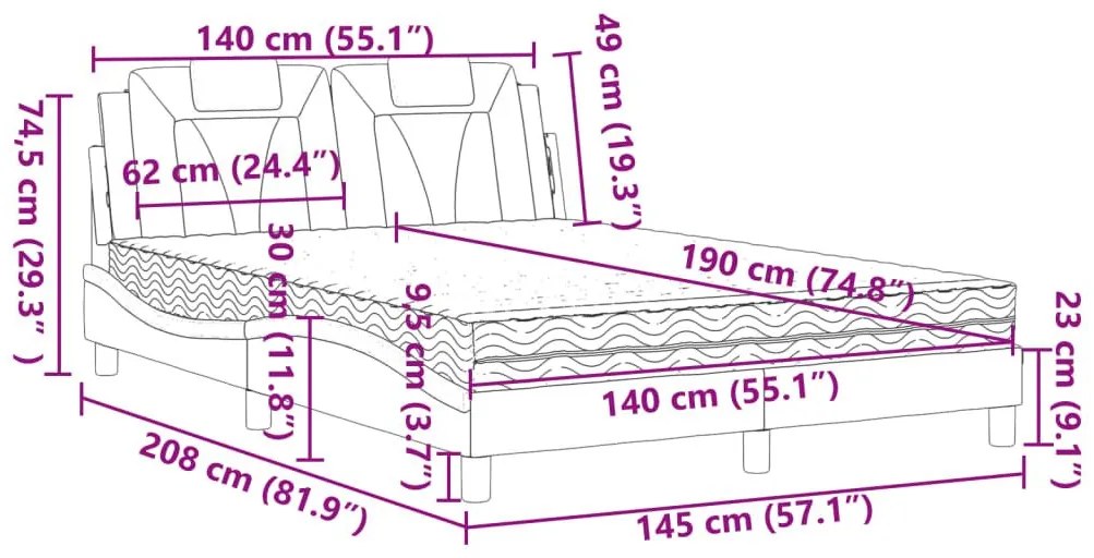 Κρεβάτι με Στρώμα Μαύρο/Λευκό 140x190 εκ. από Συνθετικό Δέρμα - Μαύρο