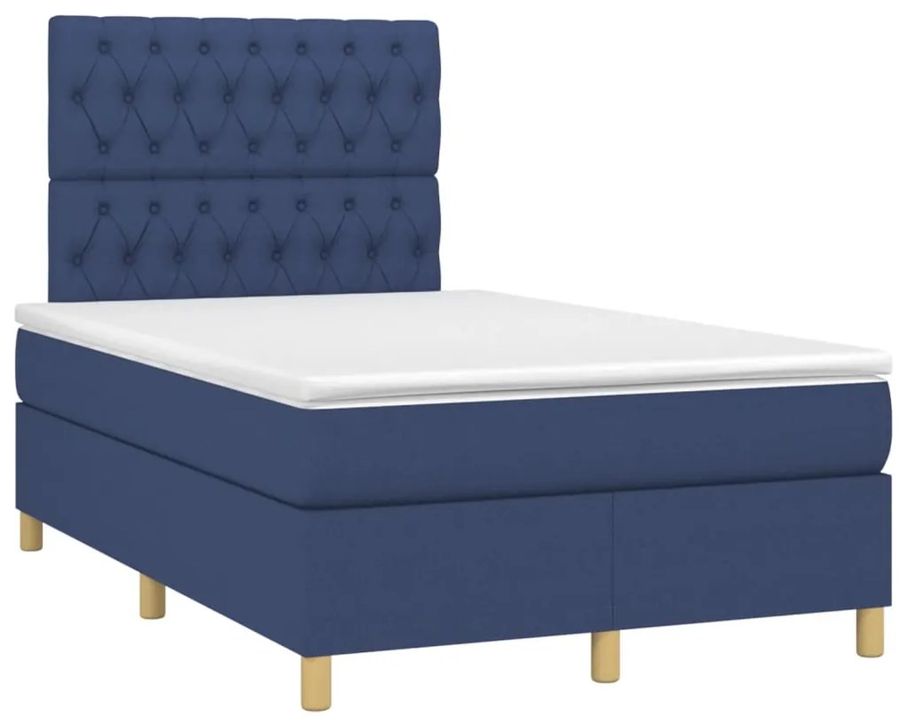 Κρεβάτι Boxspring με Στρώμα Μπλε 120x190 εκ. Υφασμάτινο - Μπλε