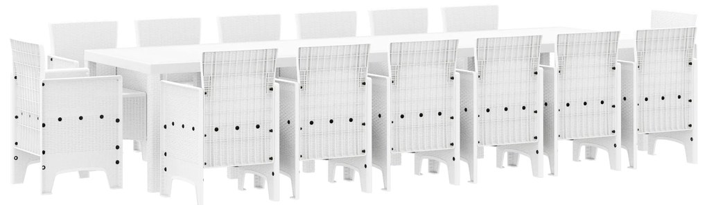 vidaXL Σετ Τραπεζαρίας Κήπου 15 pcs Λευκό Large Ρατάν πολυαιθυλενίου