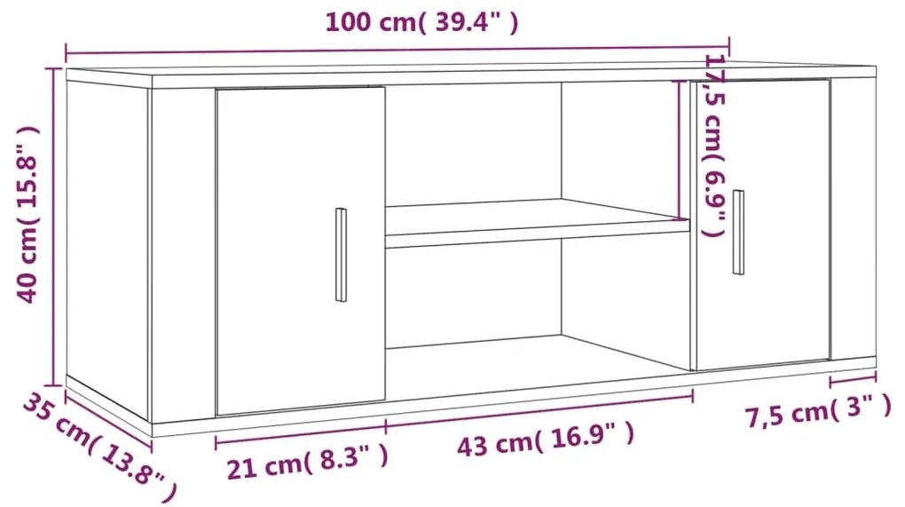 Έπιπλο Τηλεόρασης Γκρι Σκυρ. 100x35x40 εκ. Επεξ. Ξύλο - Γκρι