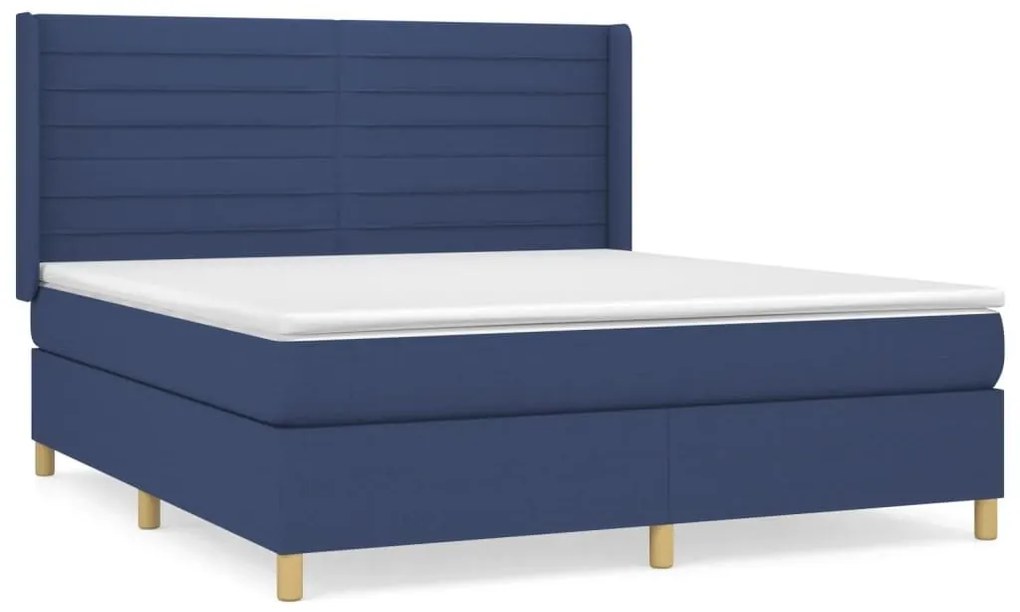 Κρεβάτι Boxspring με Στρώμα Μπλε 160x200 εκ. Υφασμάτινο - Μπλε