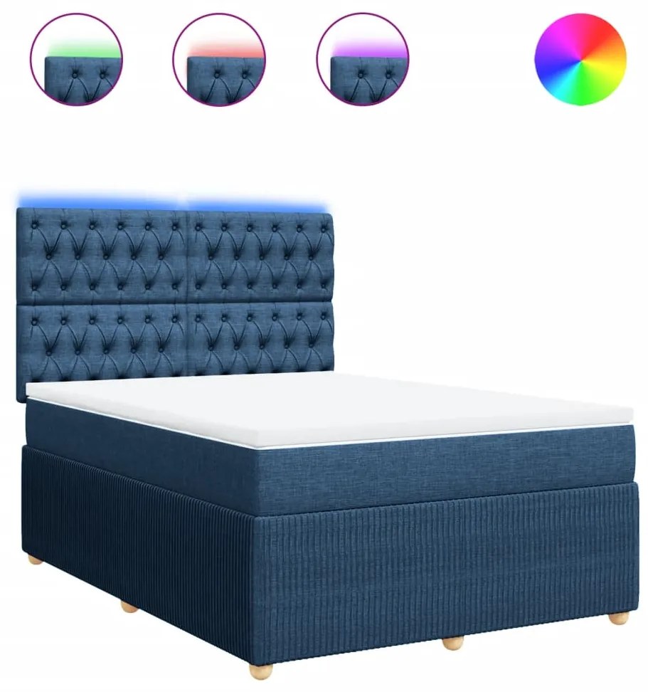 vidaXL Κρεβάτι Boxspring με Στρώμα Μπλε 160x200 εκ. Υφασμάτινο