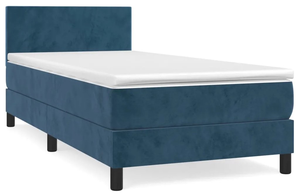 vidaXL Κρεβάτι Boxspring με Στρώμα Σκούρο Μπλε 100x200 εκ. Βελούδινο