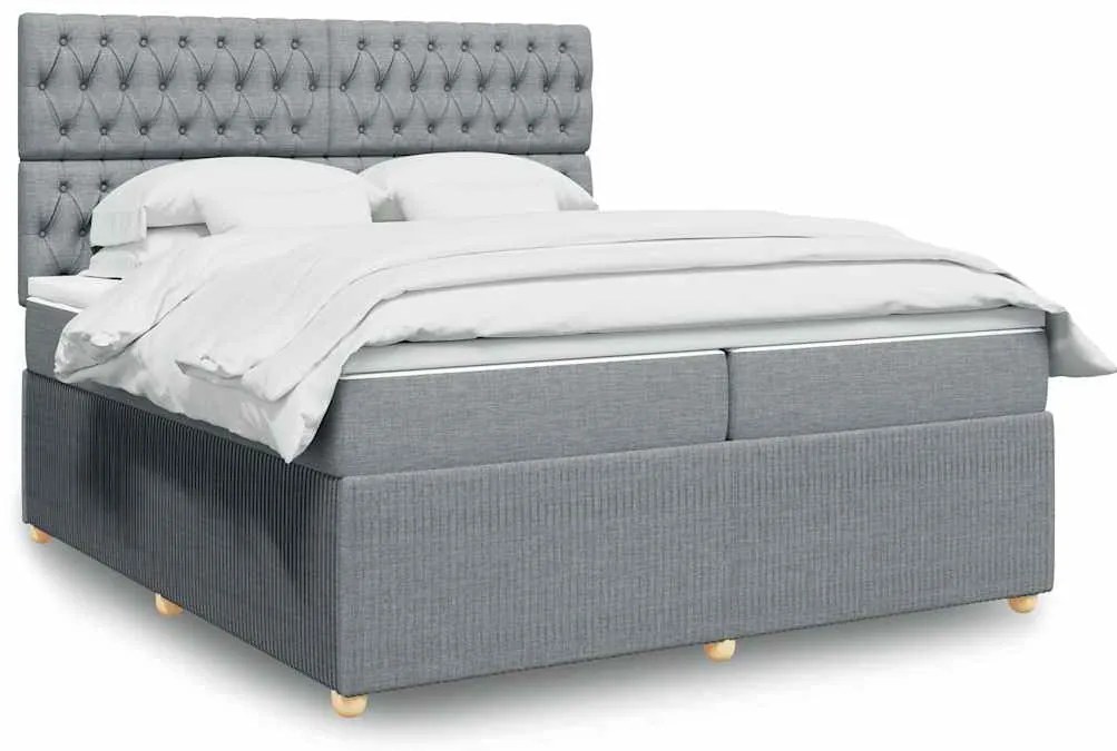 vidaXL Κρεβάτι Boxspring με Στρώμα Ανοιχτό Γκρι 200x200 εκ. Υφασμάτινο