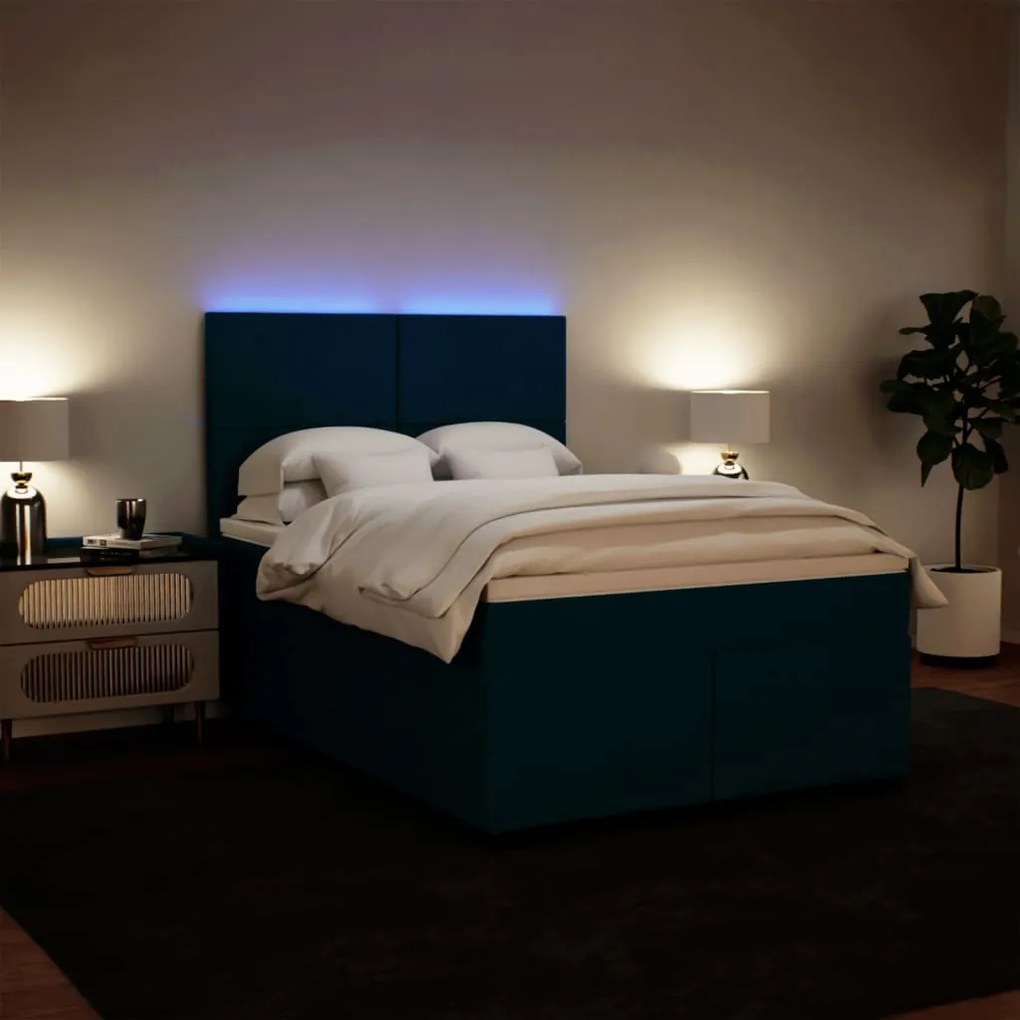 Κρεβάτι Boxspring με Στρώμα Μπλε 140x190 εκ. Βελούδινο - Μπλε