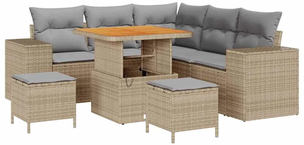 vidaXL Σετ Καναπέ Κήπου με μαξιλάρι 8 pcs Μπεζ συνθετικό ρατάν